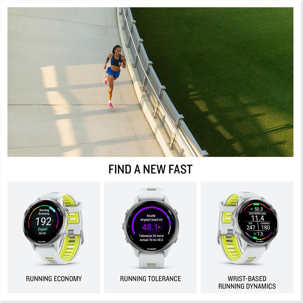 Garmin® Forerunner® 970, Premium GPS Running and Triathlon Smartwatch, AMOLED Display, Built-In LED Flashlight, Titanium with Whitestone Case and Whitestone/Translucent Amp Yellow Band
