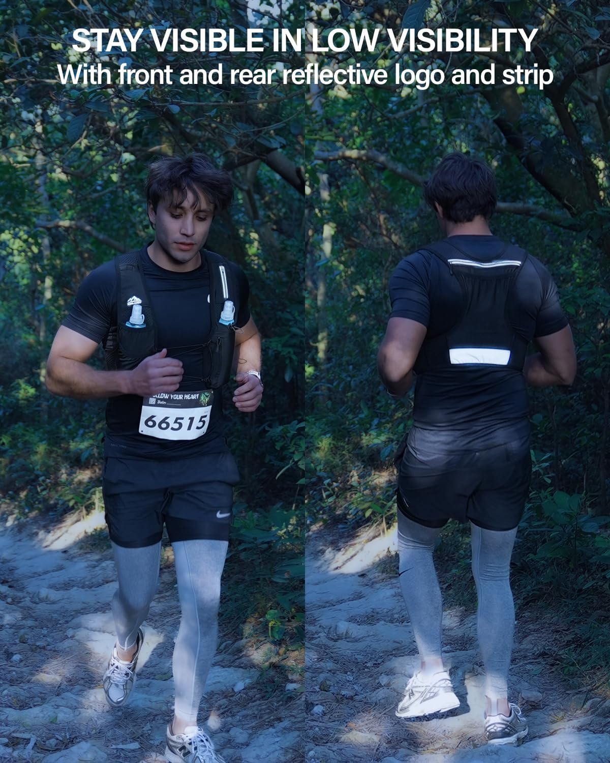 Running Vest for Women Men, USA Original Patent, Adjustable Chest Straps Running Hydration Vest with 500Ml Soft Flask, Lightweight Reflective Hydration Backpack for Marathon